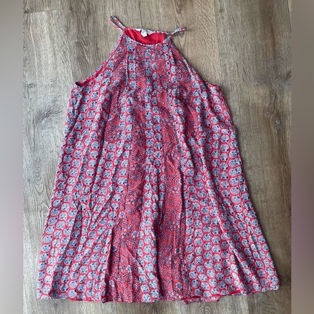 Rebecca Taylor Silk Floral Print Halter Trapeze Dress Coral Blue Women’s Size 2